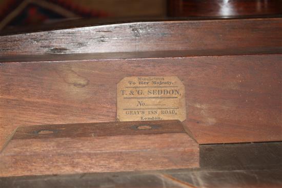 Thomas and George Seddon. An early Victorian rosewood card table, with folding rectangular top, beaded turned stem, triangular platform